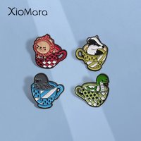 Cup Animal Enamel Pins Custom Snake Lion Owl Dog Brooches Lapel Badges Animal Jewelry Gift for Kids Friends