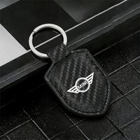 New Car Carbon Fiber Leather Keychain Shield Styling Emblem Key Ring For MINI One Cooper JCW Countryman Clubman Cabrio Paceman