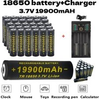 100% New 18650 Rechargeable Battery 3.7V 19900mAh for Flashlight with 201 Charger