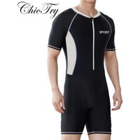 Mens Swim Leotard Summer One-Piece Rash Guard Swimsuit Bathing Suit Beachwear Swimwear Short Sleeve Front Zipper Jumpsuit Romper