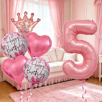 40Inch Number 0-9 Balloons Pink Birthday Kit Rose Gold Mini Crown Heart Balloon for Graduation Summer Party