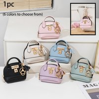 1pc Mini Litchi Grain PU Shell Bag Keychain, Gold Lock & Tassel Decor Zipper Coin Purse, Earphone Pouch Bag Charm for Women Girl