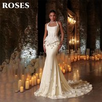 ROSES Ivory Halter Evening Gown with Beaded Fringe Prom Dress 3D Floral Hem Wedding Dress Mermaid robes de soirée Customized