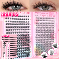 120/360PCS Comic Eye Individual Lash Clusters Complete Kit with Lash Glue, Tweezers & Brushes Ultra Soft, Lightweight & Reusable