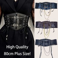Lace Corset Punk Black Wide Belt With Chain Pu Leather Slimming Body Belts for Women Elastic High Waist Belt Female Cummerbunds