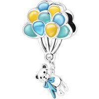 925 Sterling Silver Balloon Tassel Blue Teddy Bear Pendants Bracelet Charms Fit Jewelry Party Beads DIY Fine Gifts Accessory
