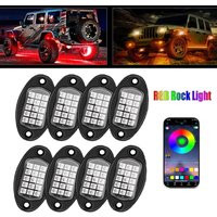 4/8 pods RGB LED Rock Light 15 LEDs APP Control Music Neon Car Underglow Chassis Light for Offroad Truck SUV Rock Lights.