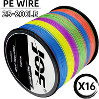 JOF 16 Strands 100/300M Multicolor Braided Fishing Line Extreme Strong Weave 25-200LB Multifilament Saltwater PE Wire 0.16-0.8mm