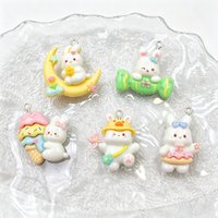 10PCS 3D Kawaii White Rabbit Resin Charms, Shiny Bunny Pendants for Jewelry Making