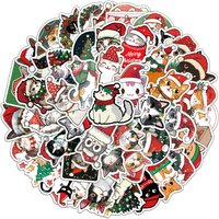 50PCS Cute Christmas Cartoon Cat Fun Stickers DIY Manual Scrapbook Fixed Phone Laptop Stickers Toy