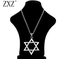 1 Stück tibetischer Silber großer Davidstern-Charm-Anhänger an langer Gliederkette Halskette 34"