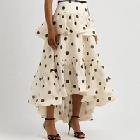 Women's Spring Summer New Ruffled Irregular Polka-dot Long Cake Skirt Vintage Tirred Big Hem Maxi Casual A-line French Dresses