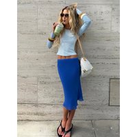 Klein Blue High Waist Draped Midi Skirt Women's Slimming Chiffon Half Skirt Summer Fashionable Elegant Slim Fit Skirt