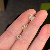 3-piece exquisite retro nose clip set, butterfly leaves, copper material inlaid with artificial zircon, worn on daily dates