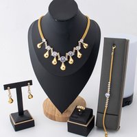 Dubai Gold Plated Zircon Gemstone Necklace Bracelet Earrings Ring 4pcs Set Jewelry Accessories Wedding Ladies' Party Gifts