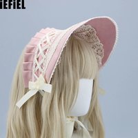 Colonial Head Wear Victorian Lace Bonnet Bow Hat for Party Halloween Costume Dress Up Sun Cap