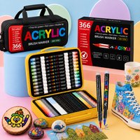 12-366 Colors Acrylic Paint Markers, Quick Dry Brush Tip Pens for Mugs, Rocks, Canvas, Ceramic, Wood DIY