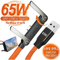 65W 2 in 1 USB To Type C Cable Type C Fast Charging Desk Holder Cord Foldable Bracket Data Cable For Huawei Xiaomi Samsung Onepl