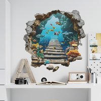 3D Wall Breaking Wall Stickers Living Room Wall Decor Boys Children's Room Underwater World Wall Stickers DIY decorate