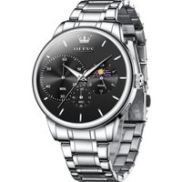 OLEVS Men's Watches Top Brand Business Fashion Fine Steel Original Brand Quartz Wristwatch for Man Moon Phase Chronograph Big