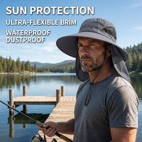 Men's Summer Fishing Hat, Sun Protection Full Coverage, Waterproof Dustproof Sun Hat with Thickened Brim for Outdoor Activities