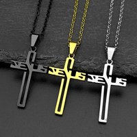 Stainless Steel Hollow Christian JESUS CROSS Pendant Necklaces for Women Men Gold Color Amulet Chain Necklace Jewelry Gift