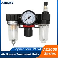 AC2000-02 1/4" Pneumatic Air Source Treatment Unit Pressure Regulator With Gauge Air Filter Oil Water Separator For Compressor