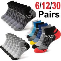 24 Pairs Men's Honeycomb Mesh Ankle Socks Multicolor Cloudsoft Cushioned Breathable Sweat Wicking Nonslip Trendy Daily Sport Soc