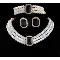 Imitation Gem Pearl Jewelry Set White Pearl Bead Earring Bracelet Set Multi-layer Bead Matching Jewelry Bridal Jewelry Sets