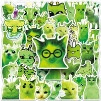 Abstract Alien Cat Meme Stickers Pack, 50 Pieces Cute Funny Green Cat Waterproof Stickers for Teens DIY Decor