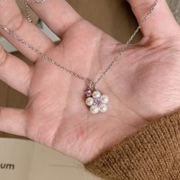 2026 New Flower Pink Zircon Imitation Pearl Pendant Necklace for Women Girls Fashion Sweet Clavicle Chain Birthday Jewelry Gift