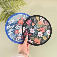 1Pcs Mini Japanese Style Folding Fan Flower Pattern With Pocket Collapsible Fan Round Handheld Fan Outdoor Activities