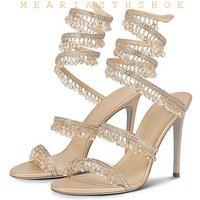 2026 Women's New Water Diamond Sandals Fashion Tassel Crystal Shoes Sexy Banquet Party Twin Stiletto Women's Large 42 Sandals image 4