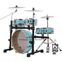Portable Practice Acoustic Adult 7 Piece Jazz Snare Tom Bass Kick 5 Drums 3 Cymbal Set Full Set Professional with Cymbal