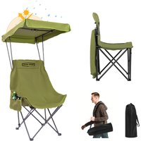 2PCS Folding Camping Chair with Adjustable Sun Canopy, Heavy Duty Portable Outdoor Lawn Chair with Side Pocket