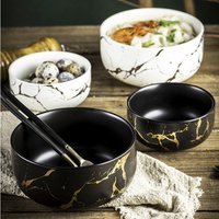 Nordic Luxury Marble Glazed With Golden Ceramic Bowls For Dinner Soup Round Large Bowl Breakfast Rice Bowl For Home Hotel