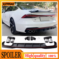 Car Rear Bumper Diffuser Lip for Audi A7 Sline 4 Door 2019 2020 Car Rear Bumper Diffuser Lip Spoiler with Exhaust Tips PP Non S7