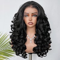 X-TRESS Synthetic Black Color 13X6 Lace Front Wigs 20inch Long Loose Deep Curly Hair Fluffy Bouncy Hair Wig Fashion Daily Use