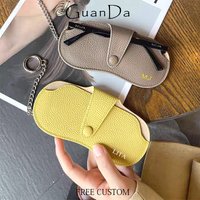 Luxury Portable Personalized Glasses Bag Woman Fashion Genuine Leather Travel Sunglasses Bag Keyring Glasses Pouch With Strap