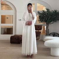 Uni Dubai Solid White Open Abaya For Muslim Woman with Hijab Scarf Lace Tape Cardigan Elegant Casual Loose Moroccan Saudi Kaftan