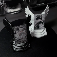 Gothic 3D Sculpted Angel Wing Holder, Desktop Display Stand for Anime Badges & 3inch Kpop Photocards, Vintage Shooting Props
