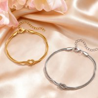 Fashion Love Knot Couple Bracelet Set, Stainless Steel Round Snake Chain Bracelets for Women Men Jewelry Valentine's Gift