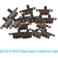 10pcs SPDT Mini Micro Slide Switch 50V 0.5 A SS12F15 Toggle Vertical Slide Switch Panel Mount PCB Arduino Electronic 3/4/5/6mm