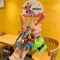Goofy Keychain, Mickey and Friends Goofy Key Ring with Rope Strap and Hat Charm, Cute Goofy Pendant Bag Charm for Backpack, Keys