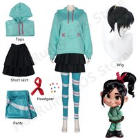 Anime Vanellope Von Schweetz Cosplay Costume Hoodies Skirt Wig Uniform Suit Girl Women Halloween Performance Clothing