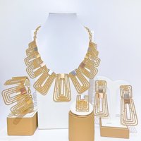 New In Luxury Dubai 18K Gold Plated 4Pcs Jewelry Set Multi-Tone Geometric Necklace Earrings Bracelet Ring for Women Party Hot