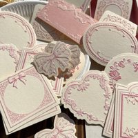 30 specially made thick cow paper notebooks, retro relief printing, with floral bow details frame, print style, diary decoration
