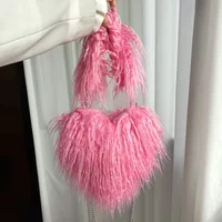 Heart-shaped Women's Plush Crossbody Bags Sweet Love Faux Fur Female Shoulder Bag Soft Fluffy Tote Handbags Girls Underarm Bag