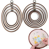 10PCS Sewing Tool Round Oval Imitation Wood Embroidery Hoops Frame Set Plastic Embroidery Hoop Rings for DIY Cross Stitch Needle