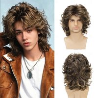 HAIRJOY Synthetic Hair Mens Wigs 80s Brown Mix Blonde Fluffy Wavy Layered Wig Cosplay Rocker Party Halloween Costume Wigs